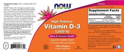High Potency Vitamin D-3 1,000 IU label