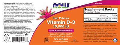 High Potency Vitamin D-3 10,000 IU label