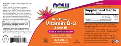 High Potency Vitamin D-3 2,000 IU label