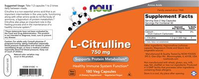 L-Citrulline 750 mg label