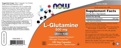 L-Glutamine 500 mg label