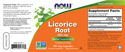 Licorice Root 450 mg label
