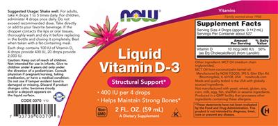 Liquid Vitamin D-3 label