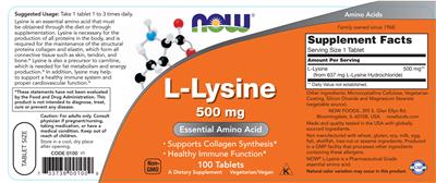 L-Lysine 500 mg label