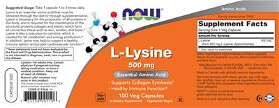 L-Lysine 500 mg label