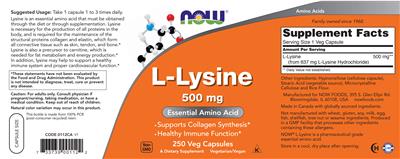 L-Lysine 500 mg label