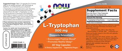 L-Tryptophan 500 mg label