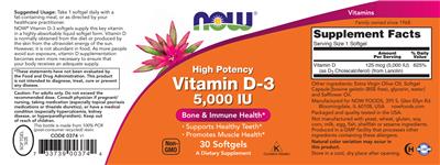 High Potency Vitamin D-3 5,000 IU label