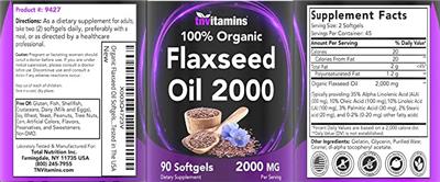 100% Organic Flaxseed Oil 2000 label
