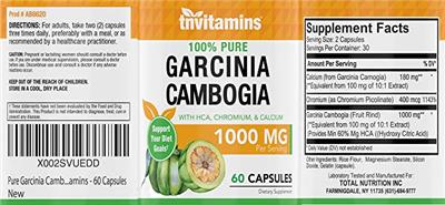 100% Pure Garcinia Cambogia 1000 mg label