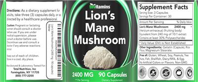 Lion's Mane 2400 mg label