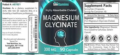 Magnesium Glycinate 300 mg label