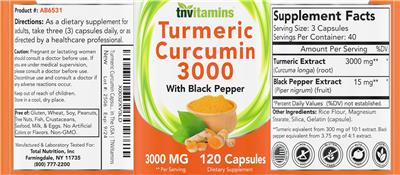 Turmeric Curcumin 3000 mg label