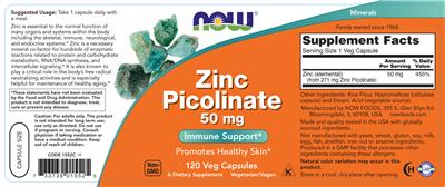 Zinc Picolinate 50 mg label