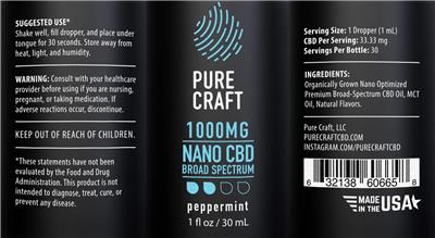 Nano CBD Broad Spectrum Tincture 1000 mg Peppermint label