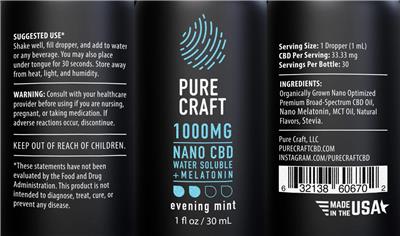Nano CBD Water Soluble Tincture 1000 mg + Melatonin Evening Mint label