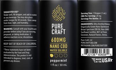 Nano CBD Water Soluble Tincture 600 mg Peppermint label