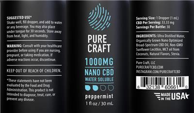 Nano CBD Water Soluble Tincture 1000 mg Peppermint label