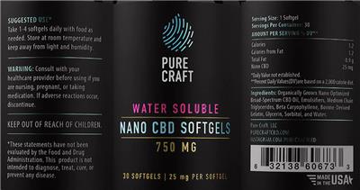 Water Soluble Nano CBD Softgels 750 mg label