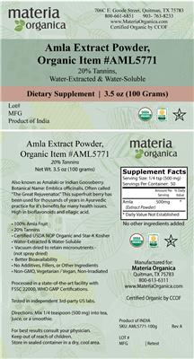 Amla Extract Powder, Organic label