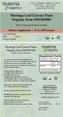 Moringa Leaf Extract Paste Organic label