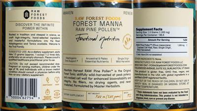 Forest Manna Raw Pine Pollen Powder label