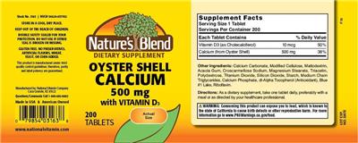 Oyster Shell Calcium 500 mg label