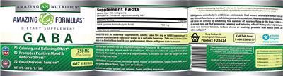 GABA Powder 750 mg label