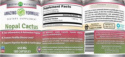 Nopal Cactus 650 mg label