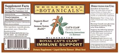 Royal Cat's Claw Herbal Extract label
