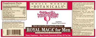 Royal Maca for Men Vegetarian Capsules label