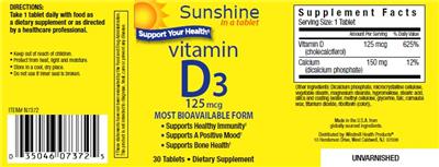 Vitamin D3 125 mcg label
