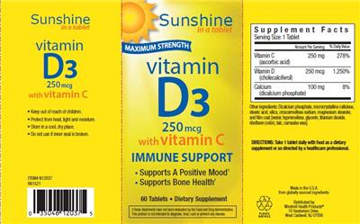 Maximum Strength Vitamin D3 250 mcg with Vitamin C label