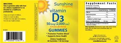Vitamin D3 50 mcg (2,000 IU) Gummies label