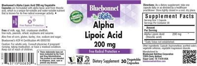 Alpha Lipoic Acid 200 mg label