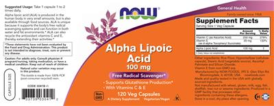 Alpha Lipoic Acid 100 mg label