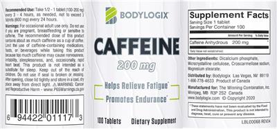 Caffeine 200 mg label