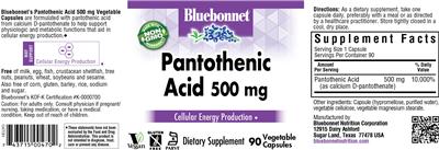 Pantothenic Acid 500 mg label