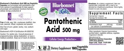 Pantothenic Acid 500 mg label