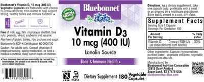 Vitamin D3 10 mcg (400 IU) label