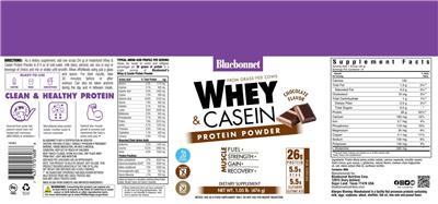 Whey & Casein Protein Powder Chocolate Flavor label