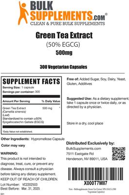Green Tea Extract (50% EGCG) 500 mg label