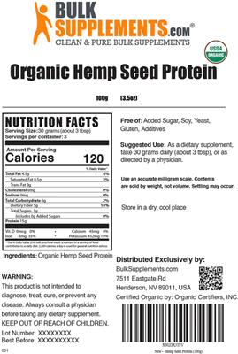 Organic Hemp Seed Protein label
