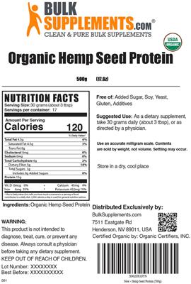 Organic Hemp Seed Protein label