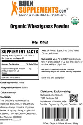 Organic Wheatgrass Powder label