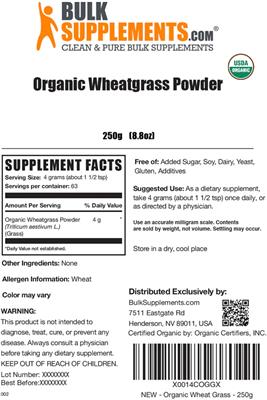 Organic Wheatgrass Powder label