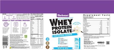 Whey Protein Isolate Powder French Vanilla Flavor label