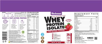 Whey Protein Isolate Powder Strawberry Flavor label