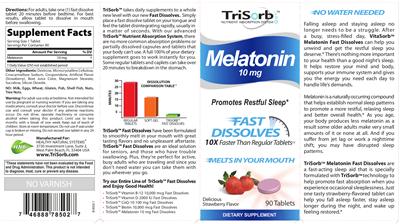 Melatonin 10 mg Delicious Strawberry Flavor label