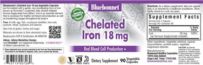 Chelated Iron 18 mg label